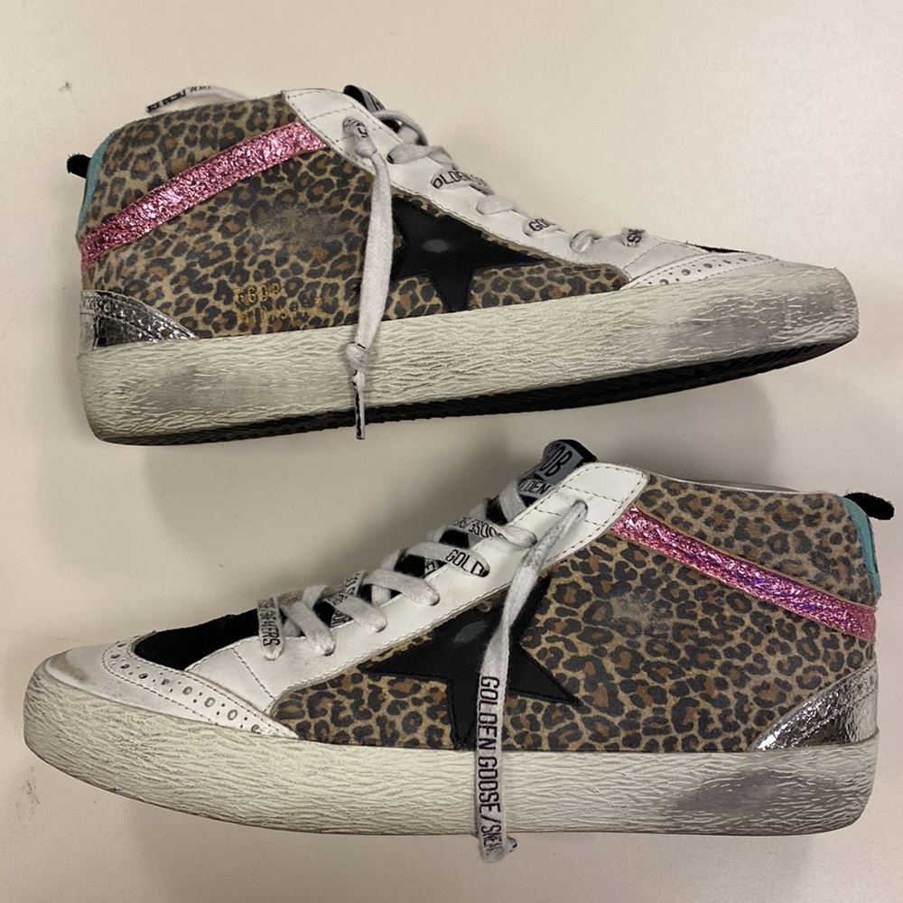 Golden Goose Mid Star Leopard leather sneakers